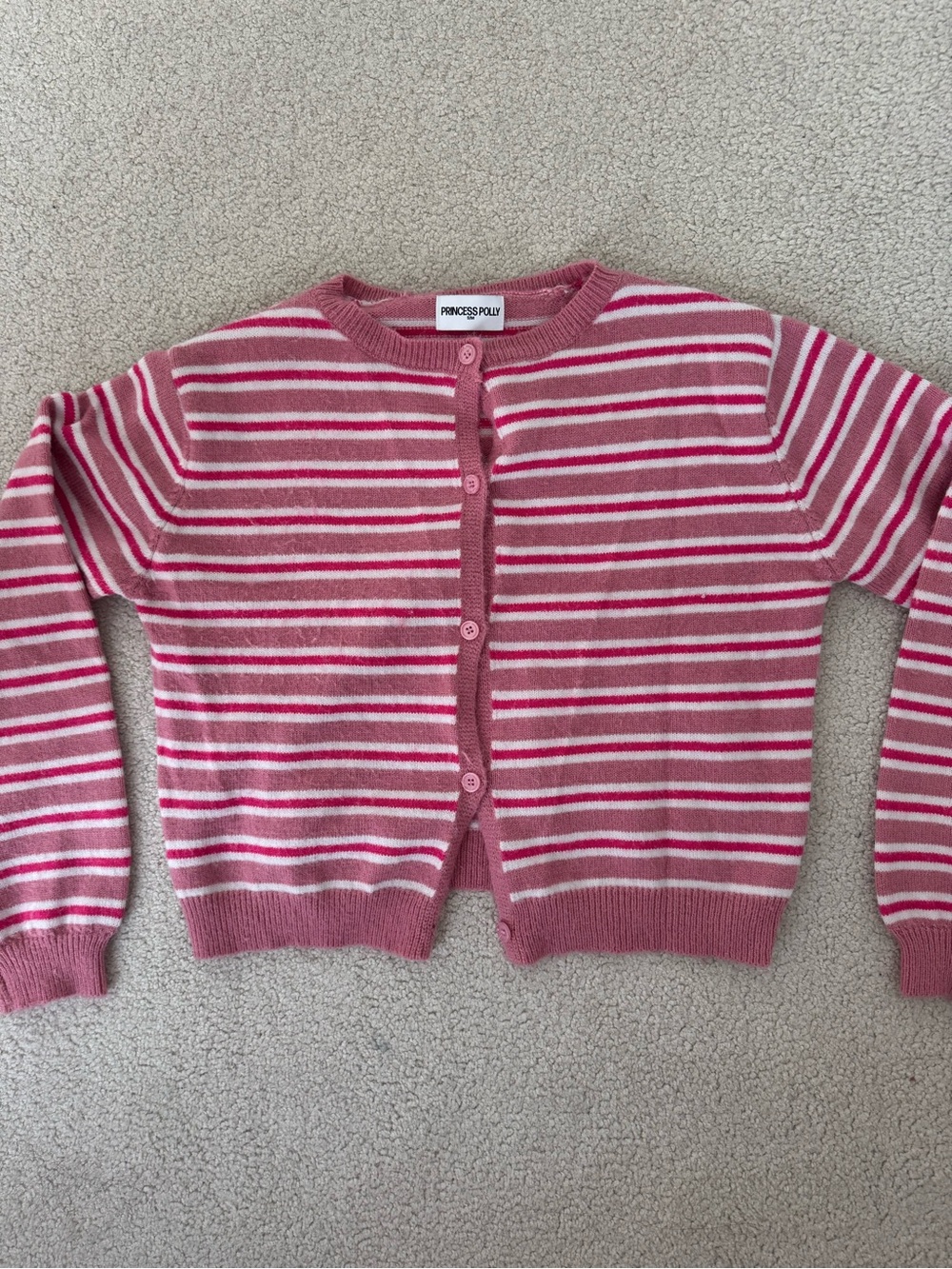 Princess Polly Rose & White Striped Button Cardigan